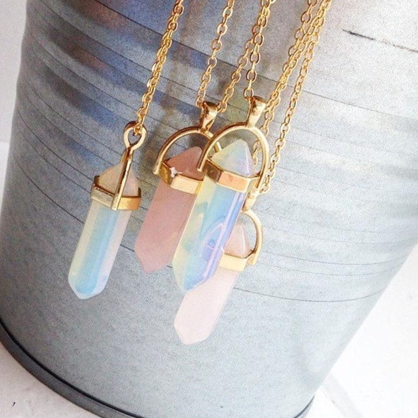 Cailin Crystal Pendant Necklace In Gold - Champagne Opal Crystal –  Occasionally Yours